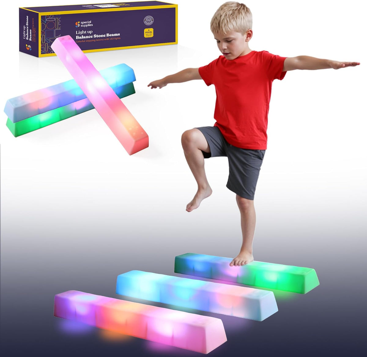 Special Supplies LED Stepping Stones for Kids – Light-Up Balance Blocks – Promote Coordination, Balance, Strength for Toddlers & Children – Durable Non-Slip Rubber, Safe Indoor & Outdoor Play