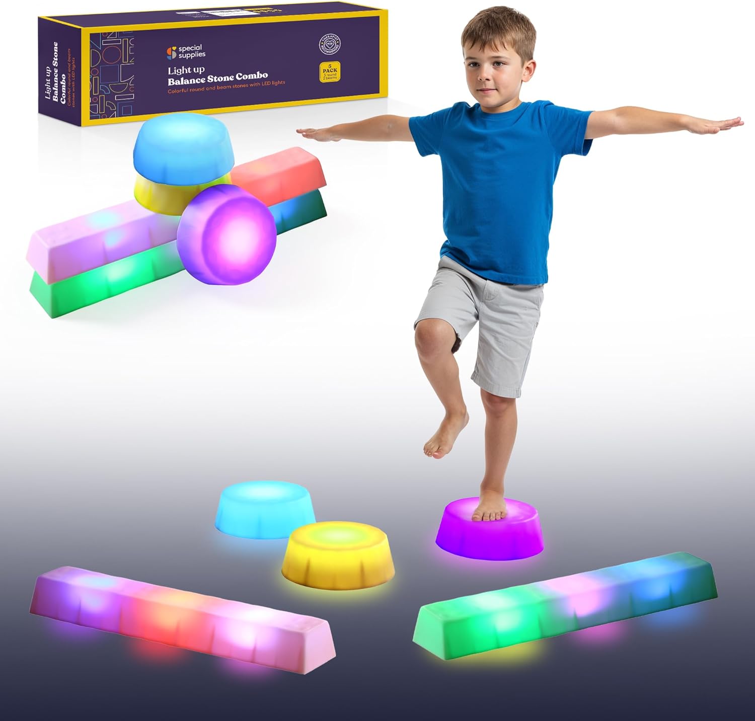 Special Supplies LED Stepping Stones for Kids – Light-Up Balance Blocks – Promote Coordination, Balance, Strength for Toddlers & Children – Durable Non-Slip Rubber, Safe Indoor & Outdoor Play