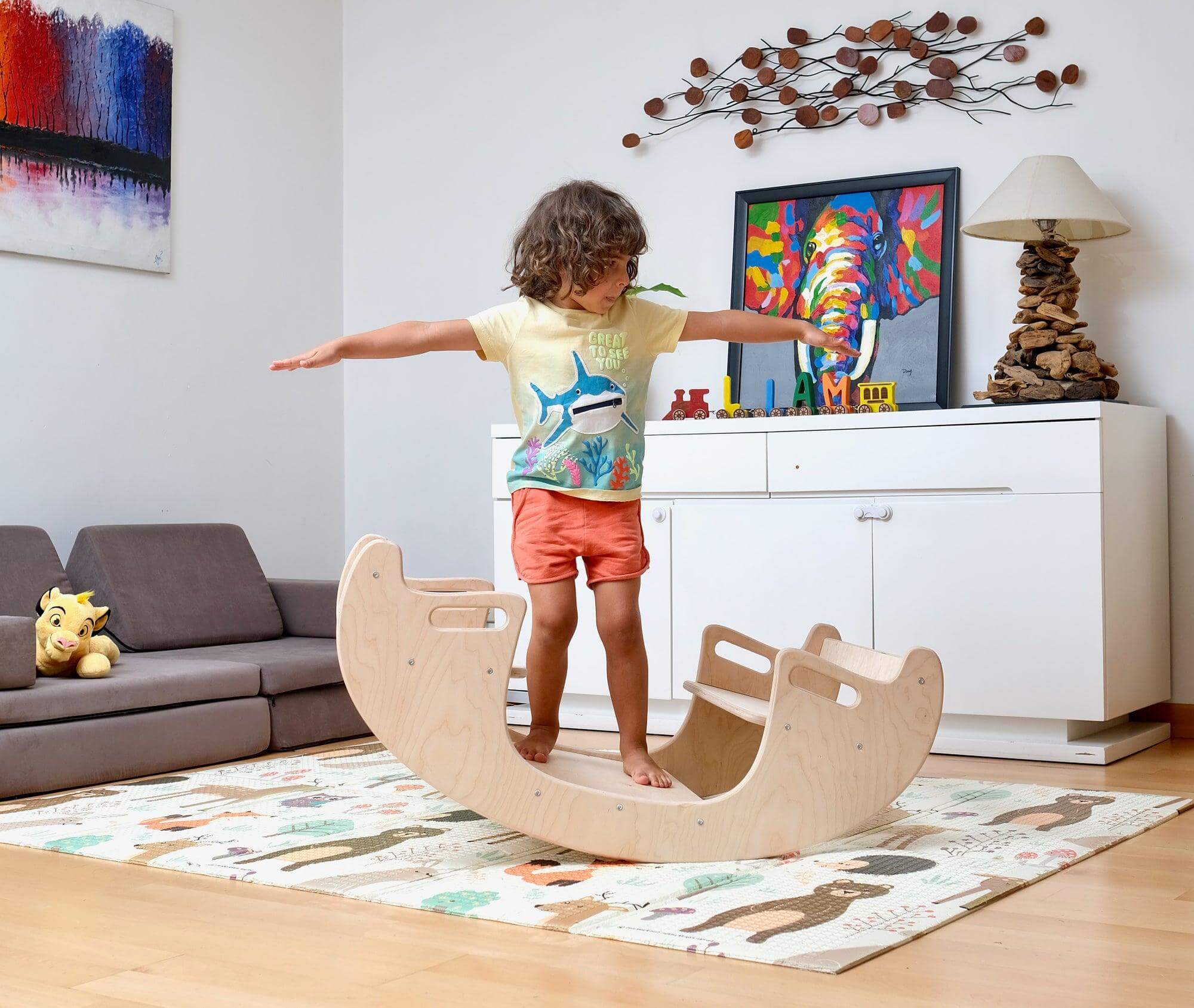 2-in-1 Montessori Wooden Seesaw Table Set