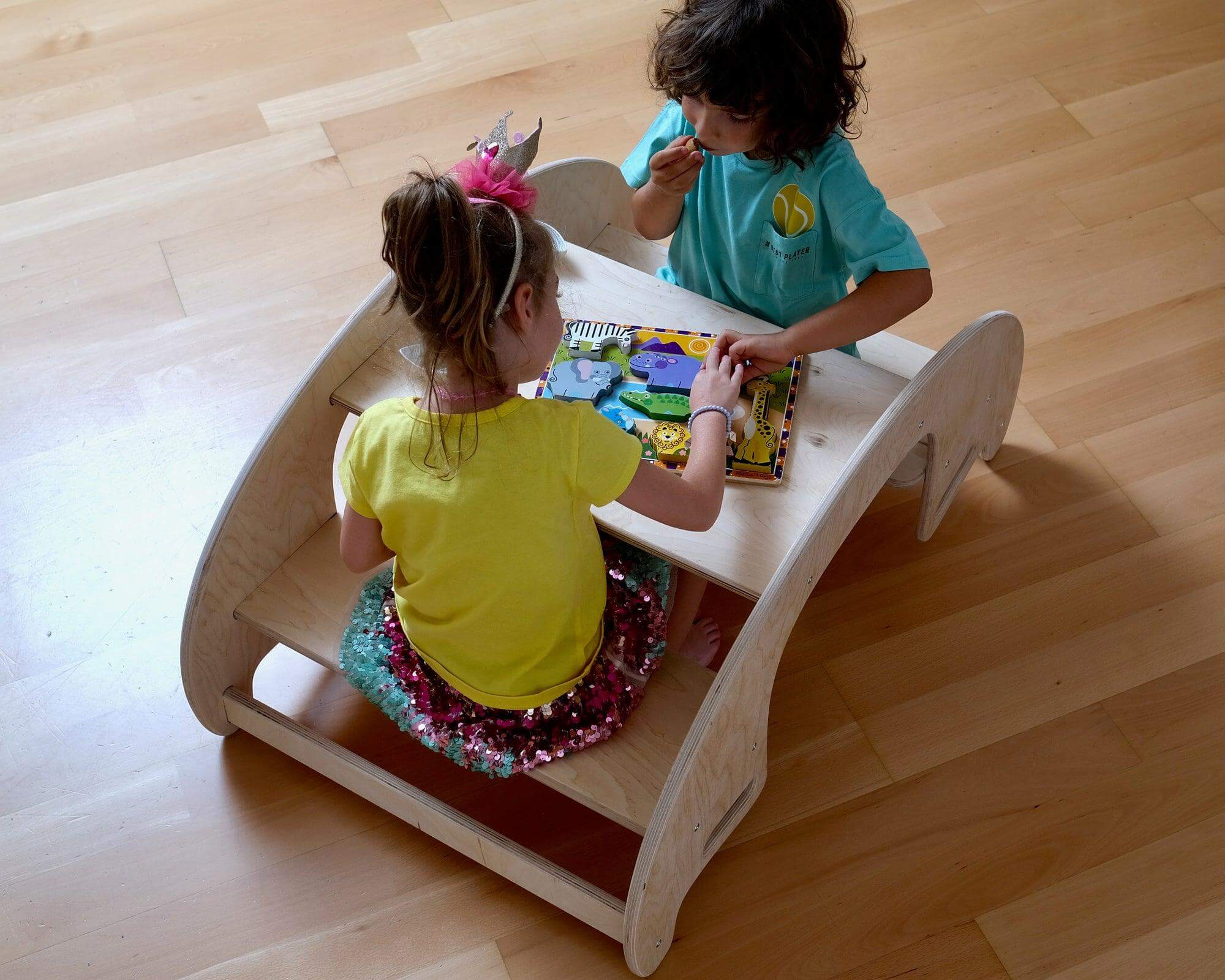 2-in-1 Montessori Wooden Seesaw Table Set