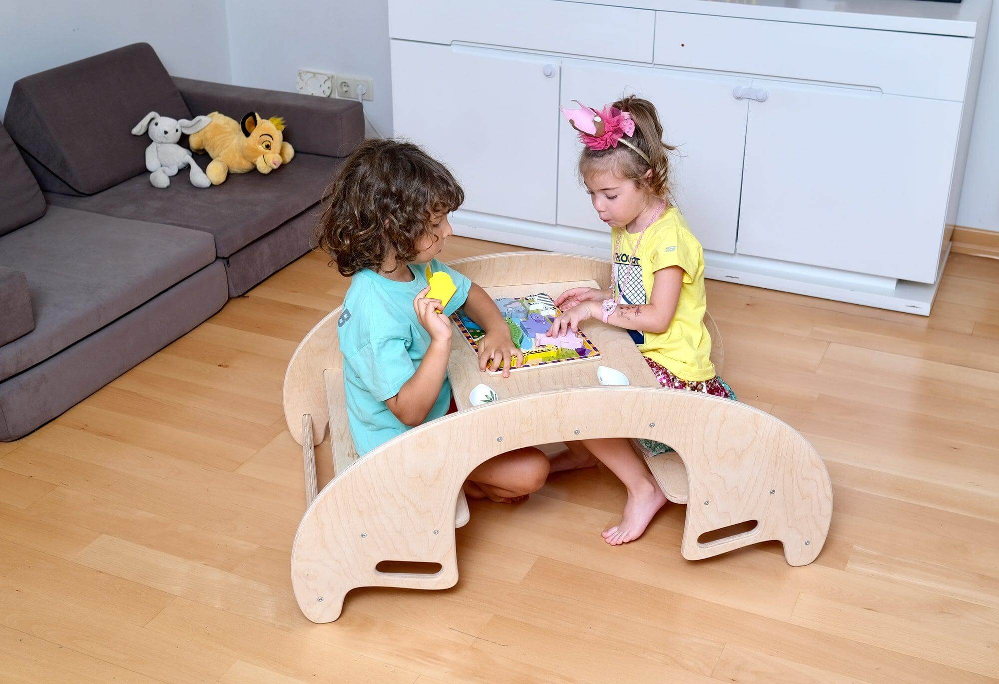 2-in-1 Montessori Wooden Seesaw Table Set