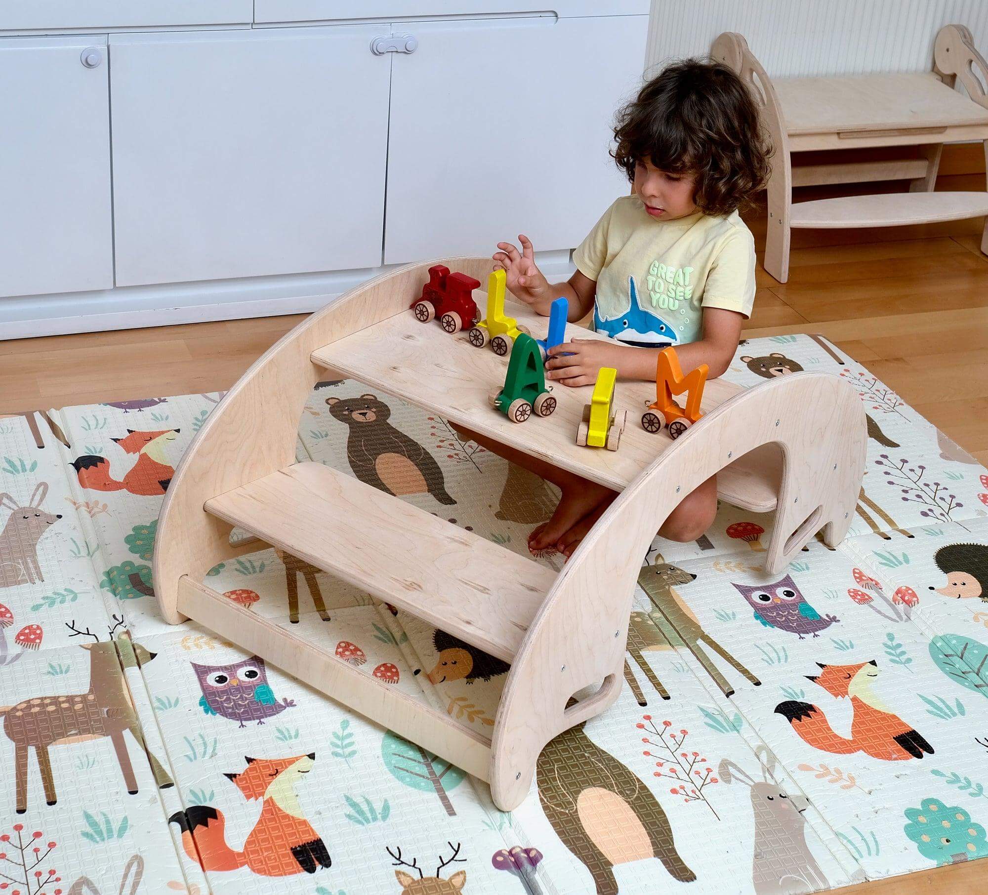 2-in-1 Montessori Wooden Seesaw Table Set