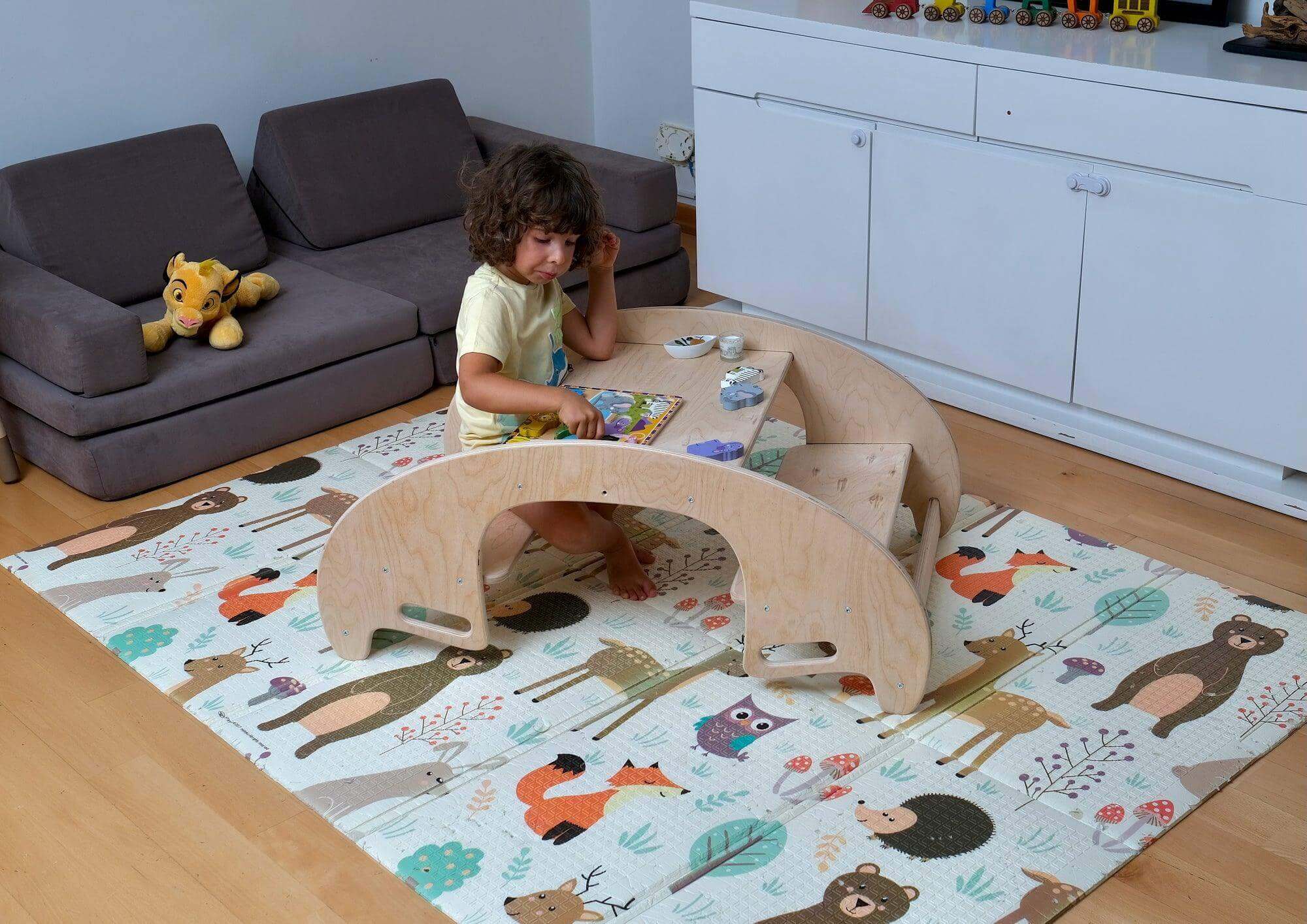 2-in-1 Montessori Wooden Seesaw Table Set