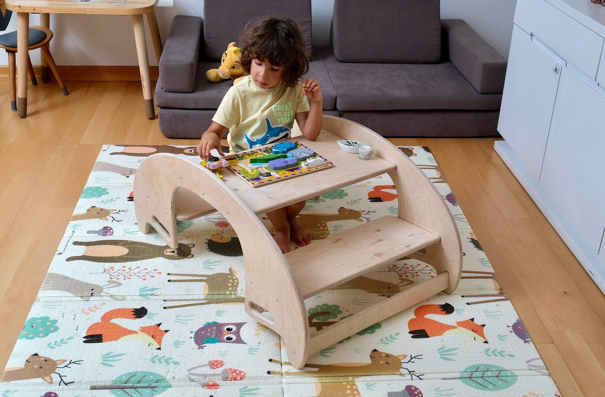2-in-1 Montessori Wooden Seesaw Table Set