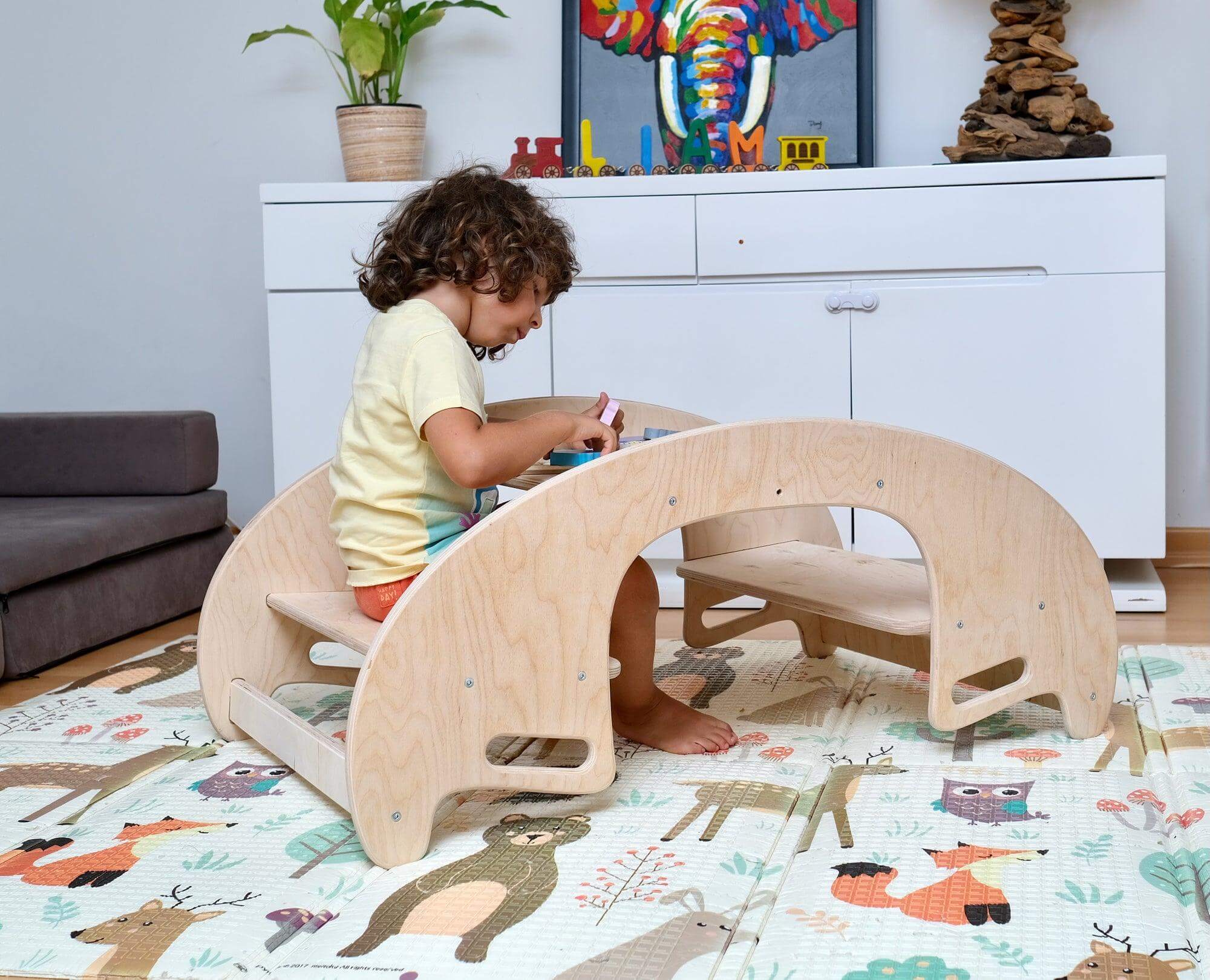2-in-1 Montessori Wooden Seesaw Table Set