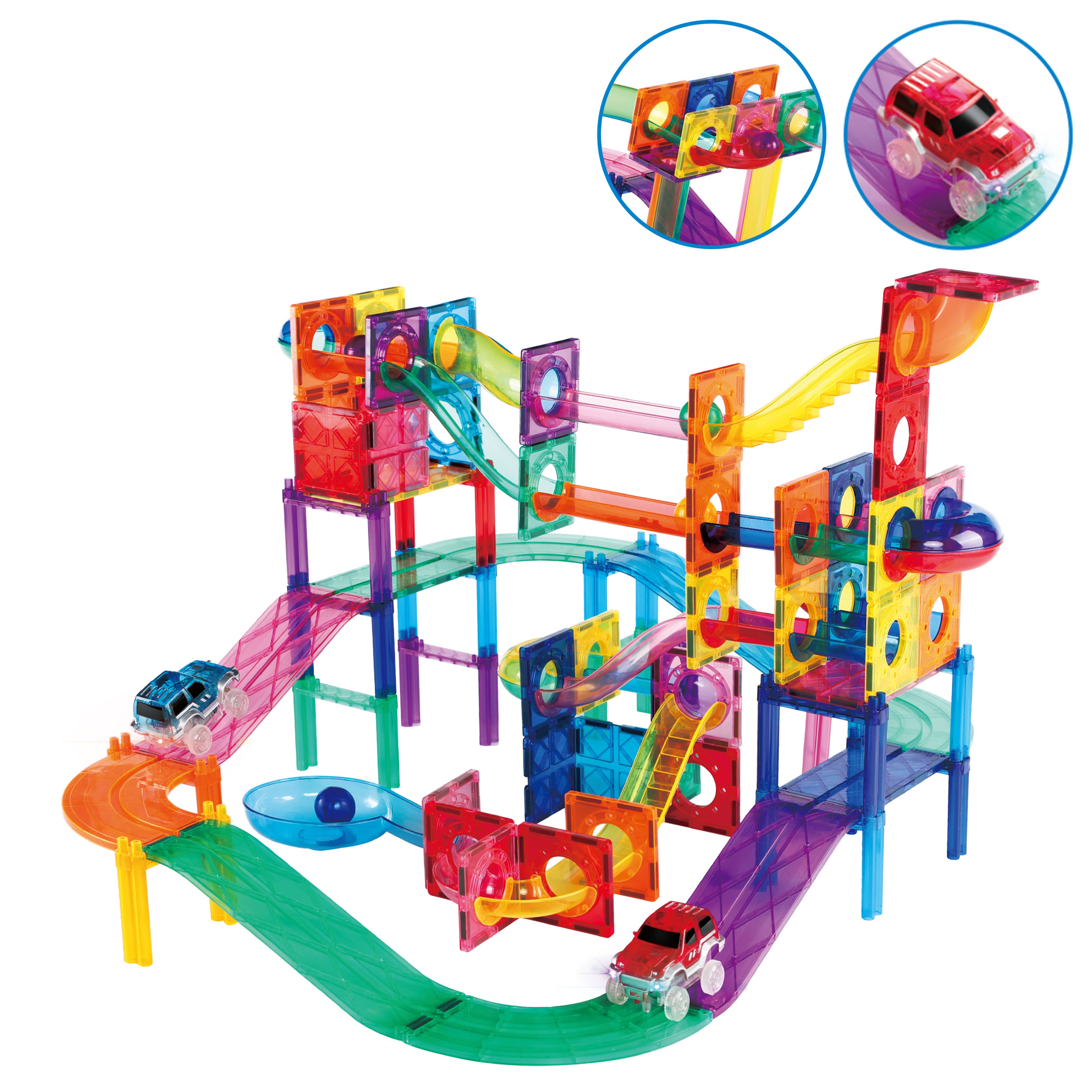 2-in-1 Magnetic Marble Run Set & Racing Track Set