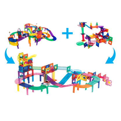 2-in-1 Magnetic Marble Run Set & Racing Track Set