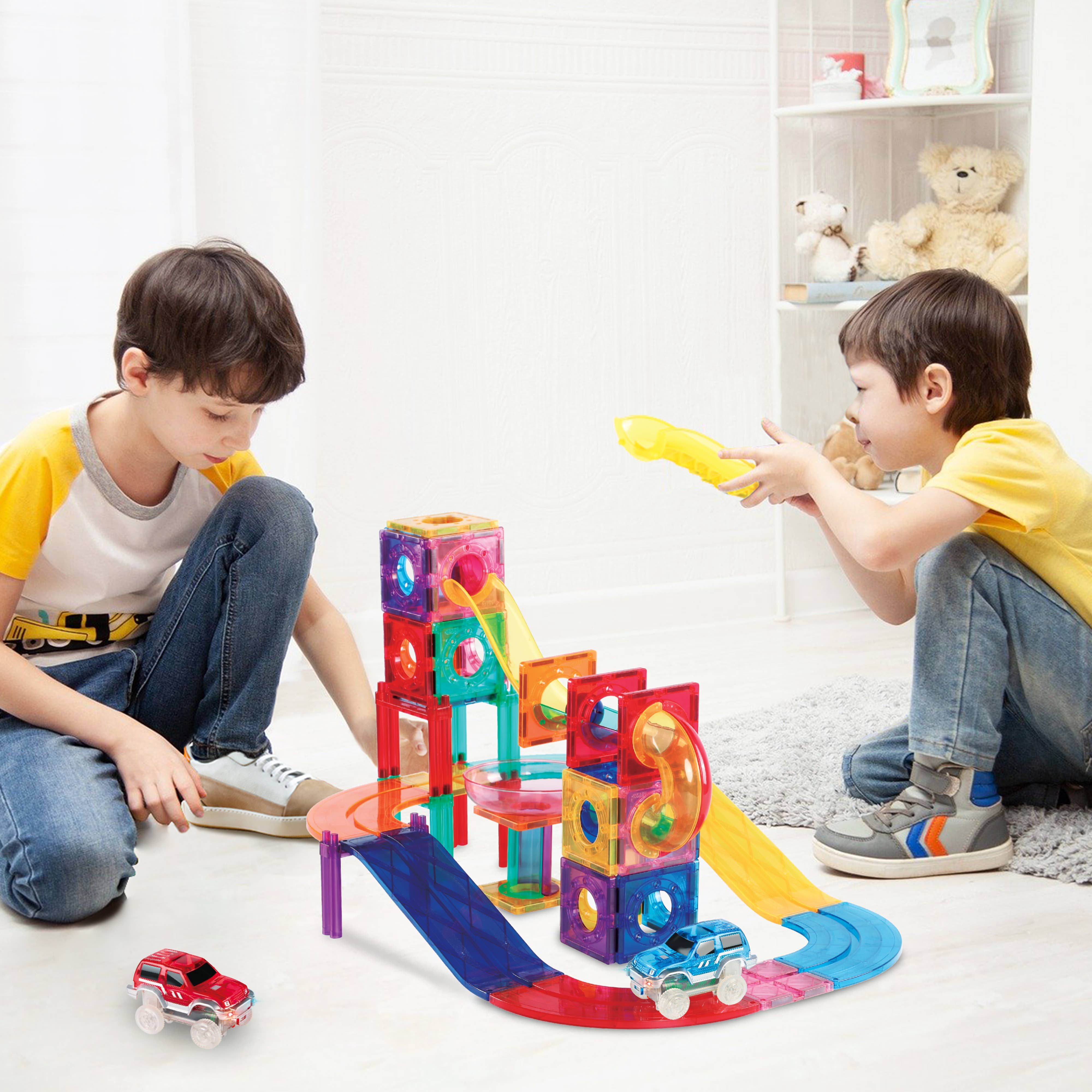 2-in-1 Magnetic Marble Run Set & Racing Track Set