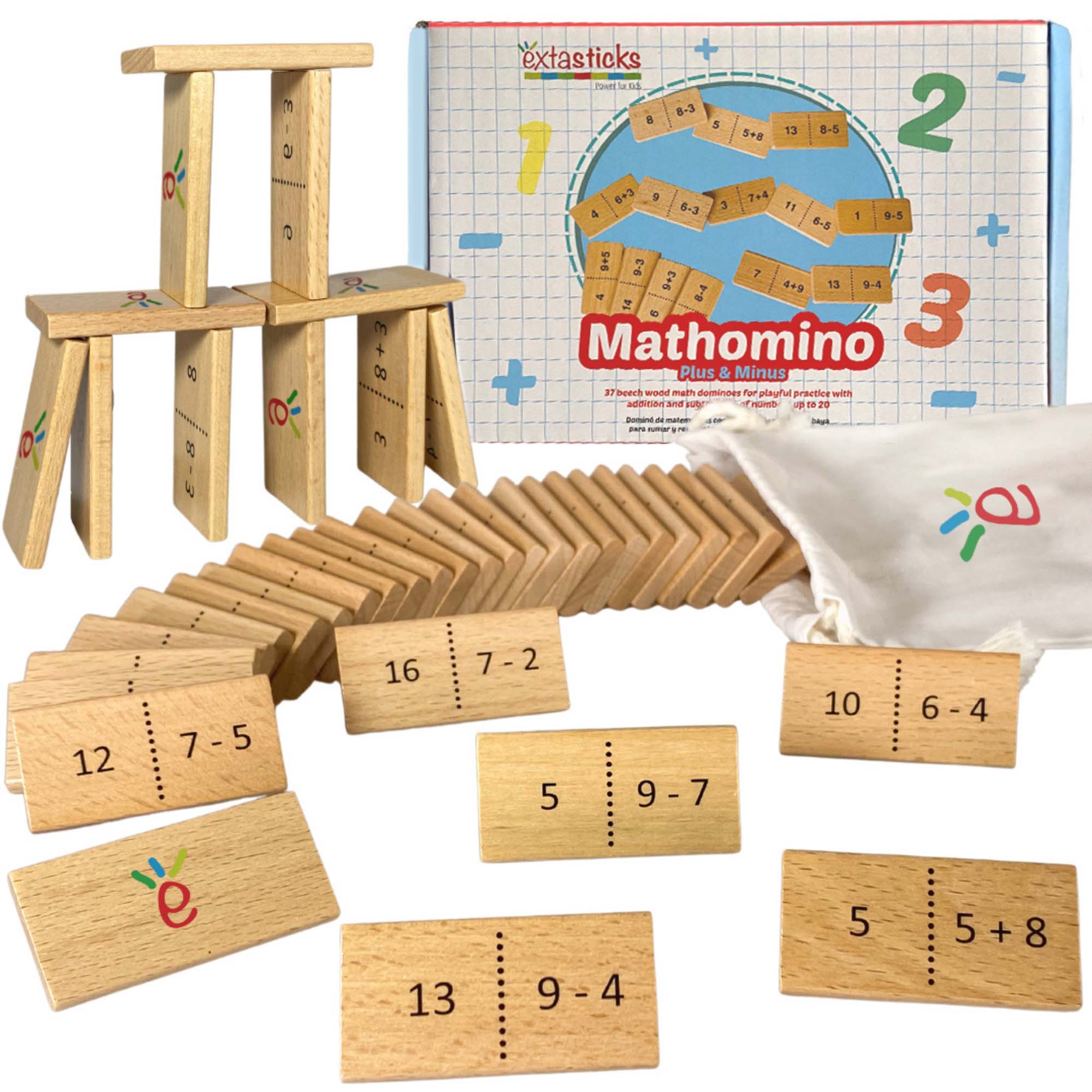 Mathomino + and - up to 20 Wooden Math Game