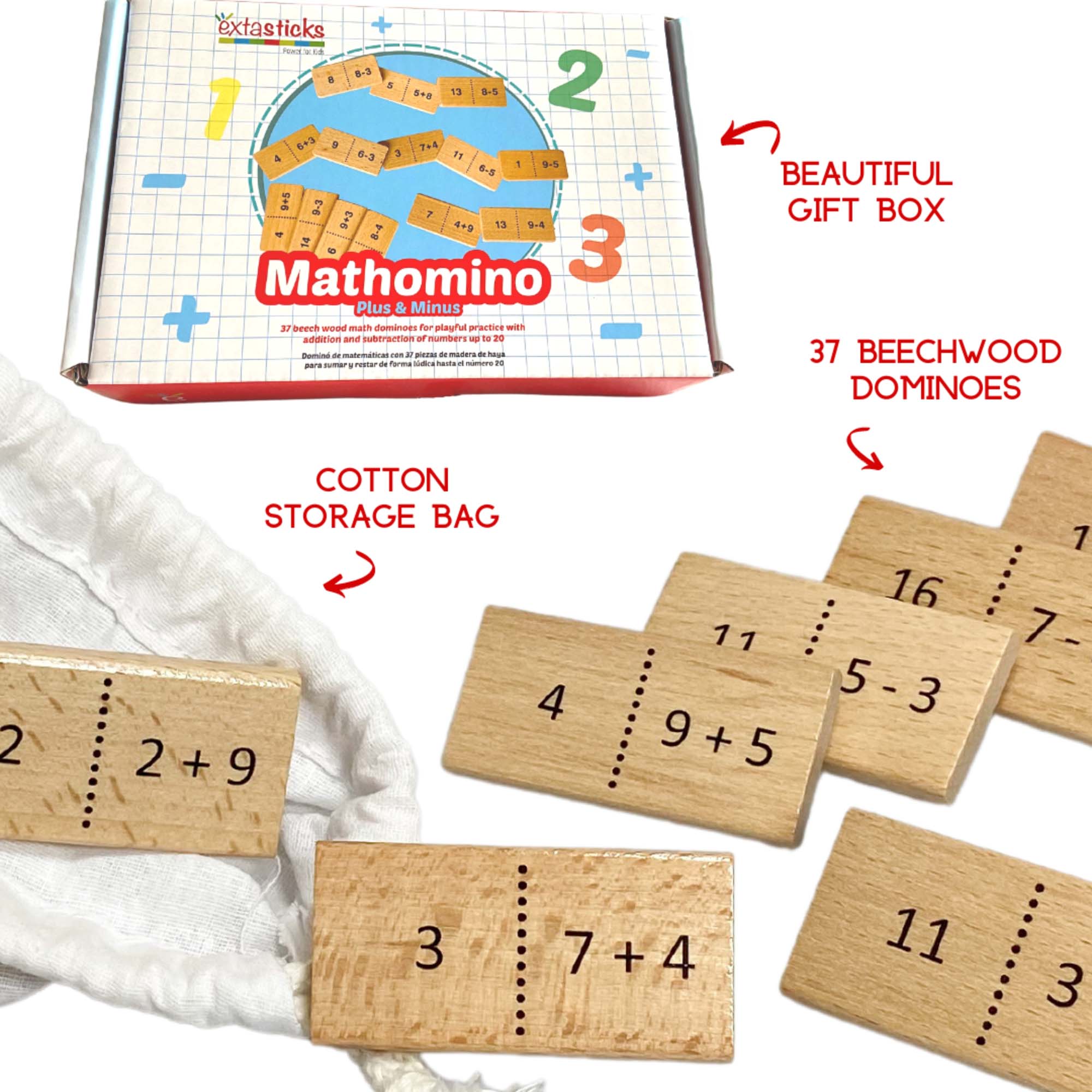 Mathomino + and - up to 20 Wooden Math Game