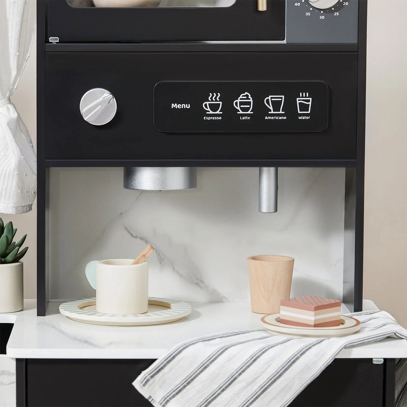Tiny Land® Iconic Wooden Play Kitchen – Black Pretend Cooking Set for Kids
