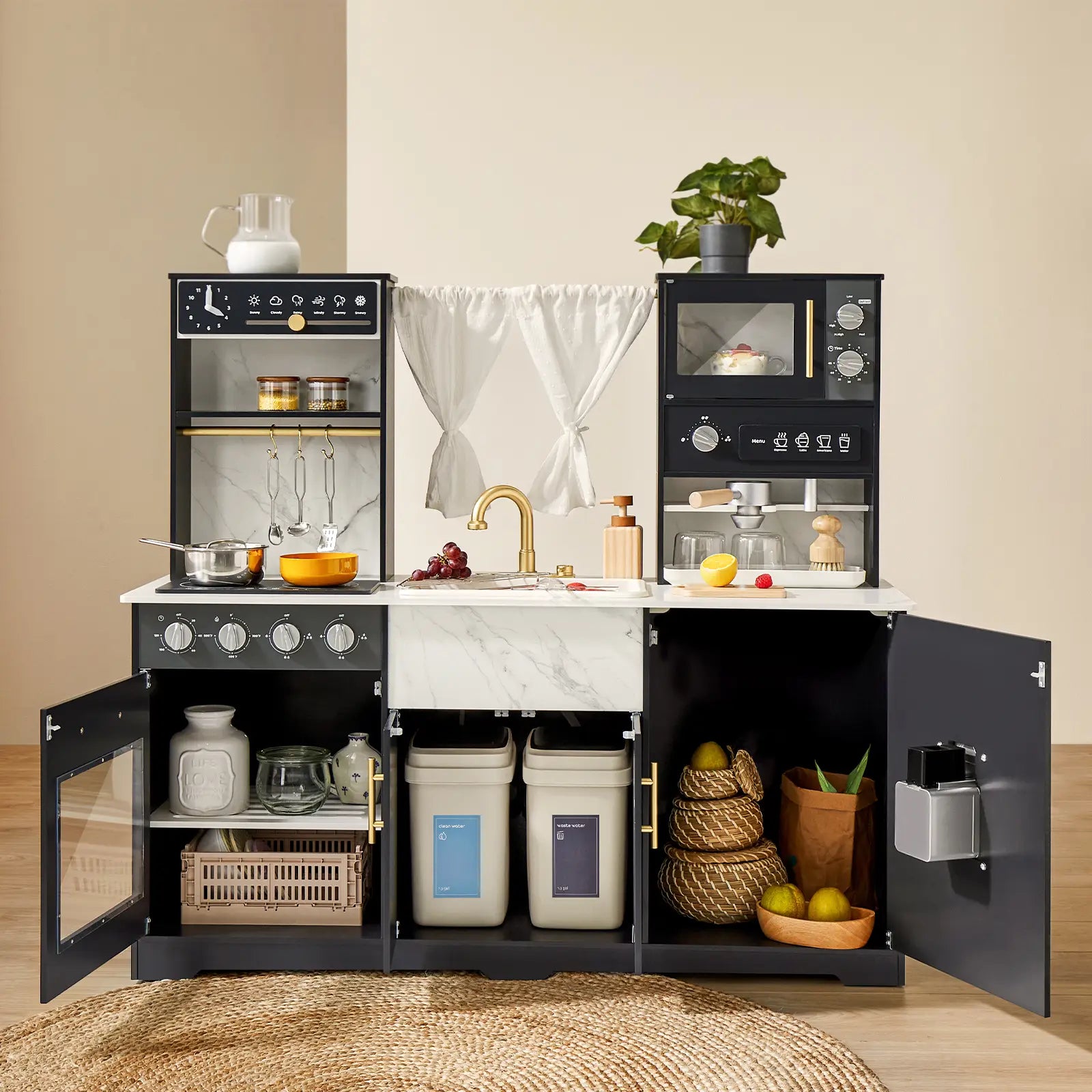 Tiny Land® Play Kitchen with Running Water - Iconic Aqua Kitchen in Black