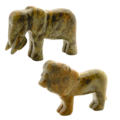 Lion & Elephant Soapstone Carving and Whittling