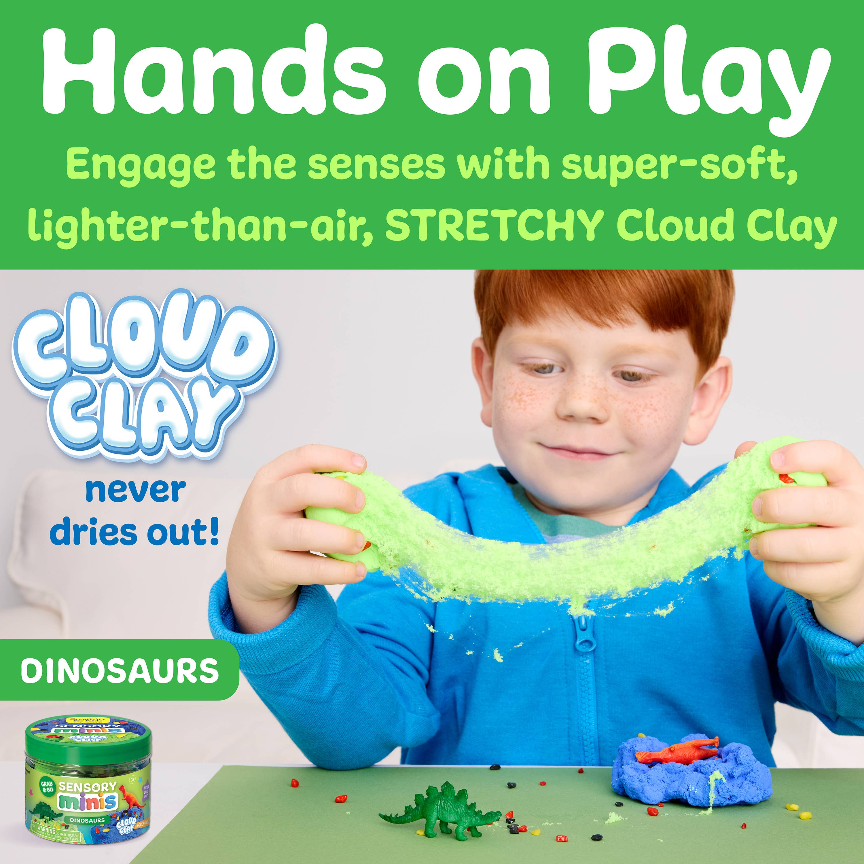 Sensory Mini Play Kit Jar with Cloud Clay: Dinosaur Theme
